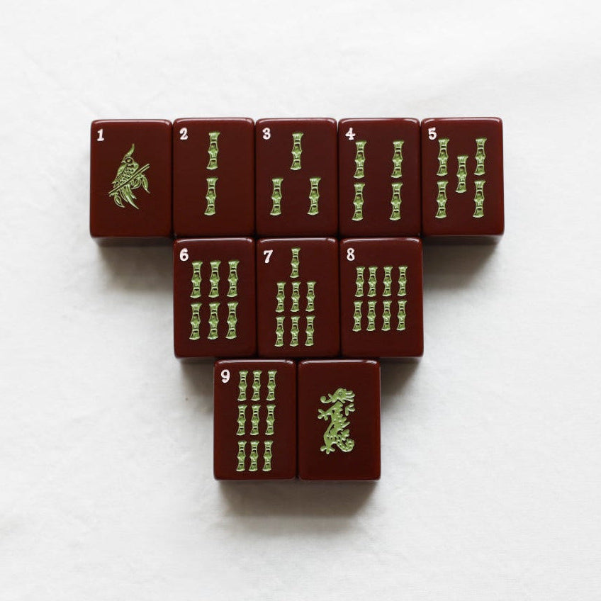 Ten Dark Red Remsen Mahjong Tiles